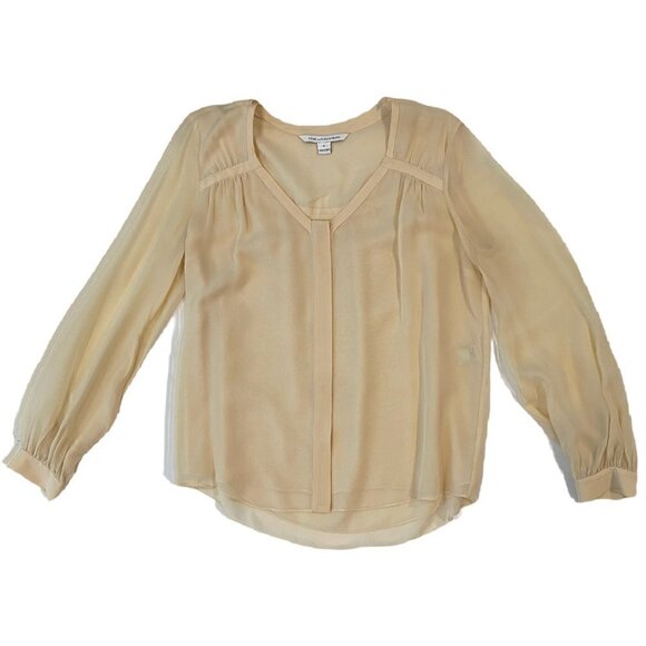 Diane Von Furstenberg Long Sleeve Silk Cream Blouse Size 10 - Picture 1 of 9